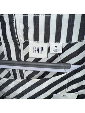 NWT GAP Women’s White Gray Stripe Cotton Long Sleeves Popover Shirt Top US XL